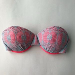 XHILARATION Neon Coral Grey Lace Push up Bikini Top with Removable Straps Size M